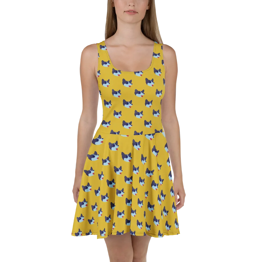 Golden Pup Parade on Skater Dress — Front