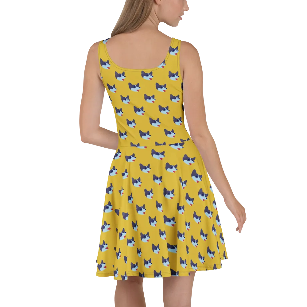 Golden Pup Parade on Skater Dress — Back