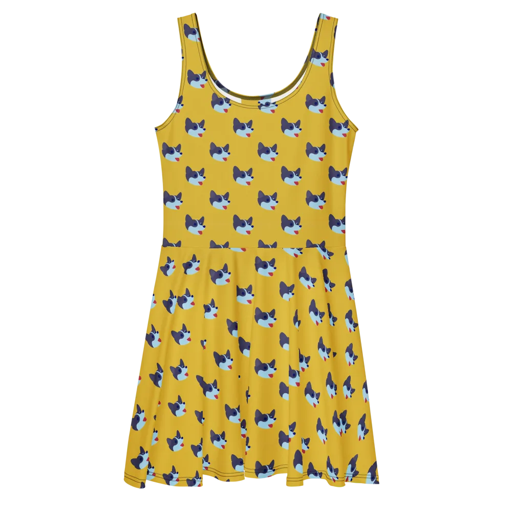 Golden Pup Parade on Skater Dress — Front