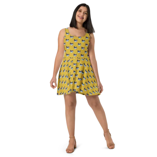 Golden Pup Parade on a Skater Dress