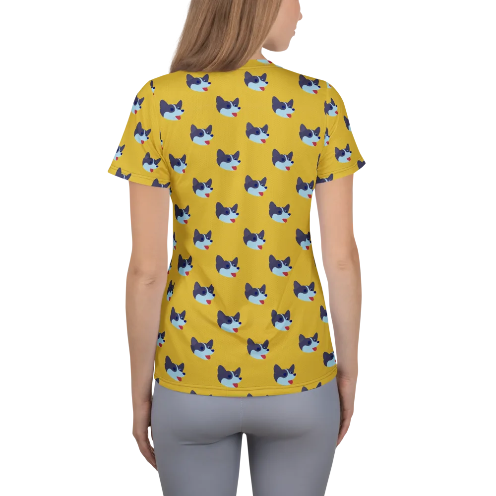 Golden Pup Parade on Women's Athletic T-Shirt — Back