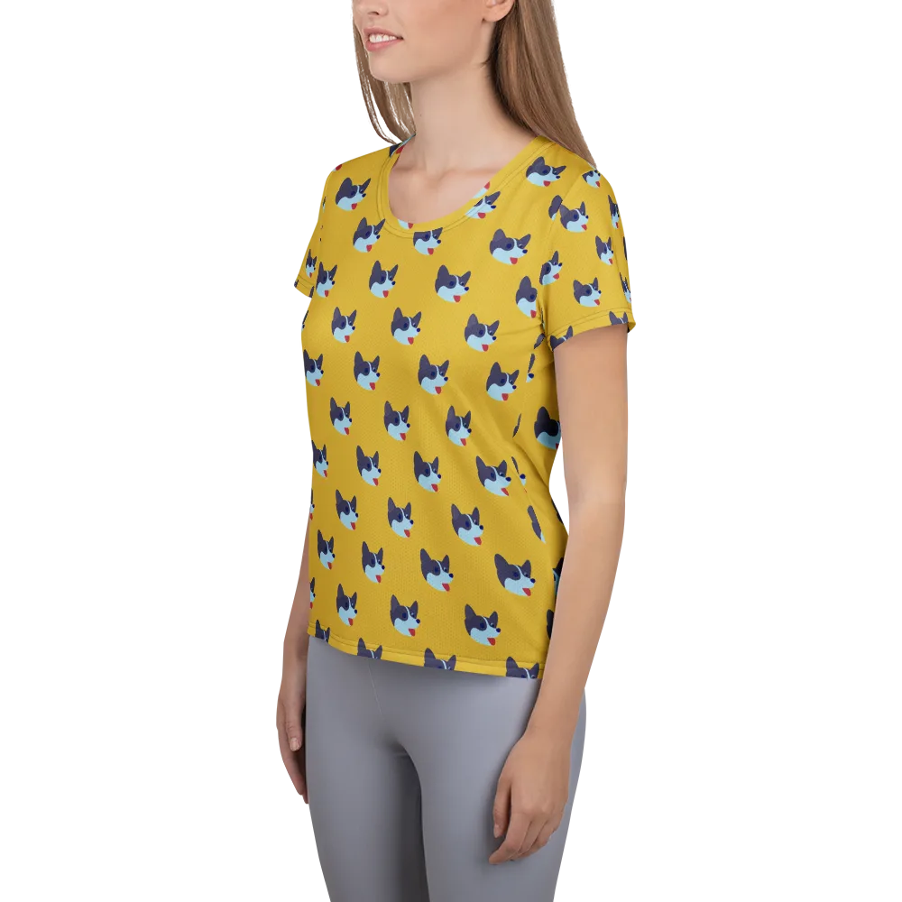 Golden Pup Parade on Women's Athletic T-Shirt — Left