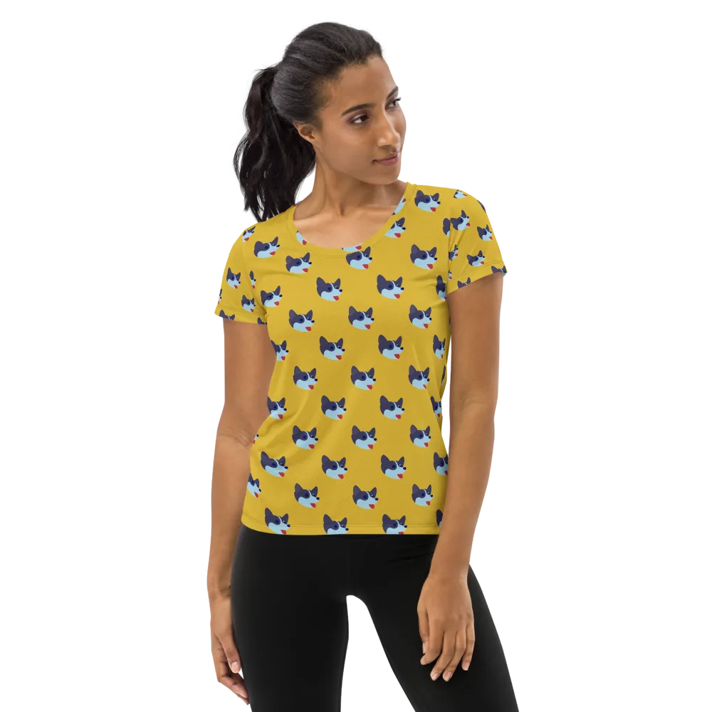 Golden Pup Parade on Women's Athletic T-Shirt — Front
