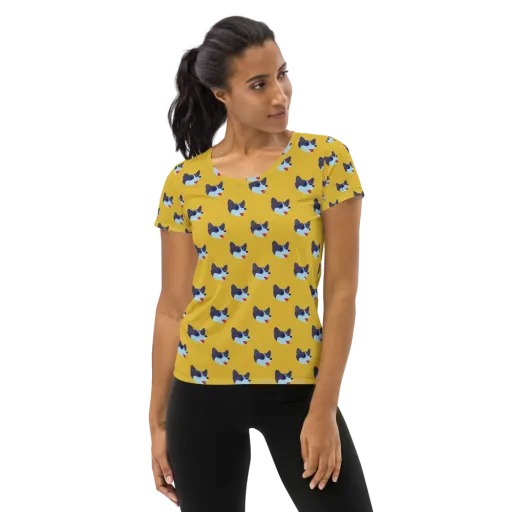 Golden Pup Parade on a Women's Athletic T-Shirt