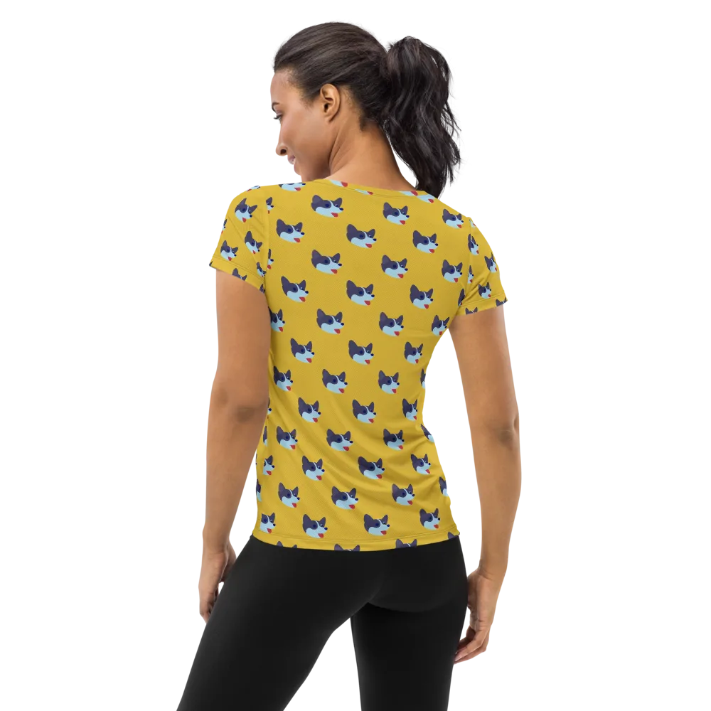 Golden Pup Parade on Women's Athletic T-Shirt — Back