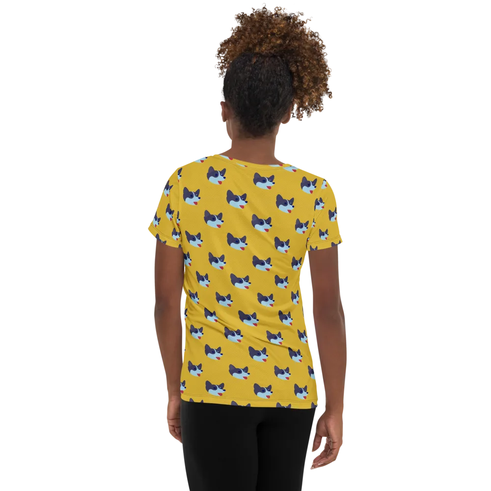 Golden Pup Parade on Women's Athletic T-Shirt — Back