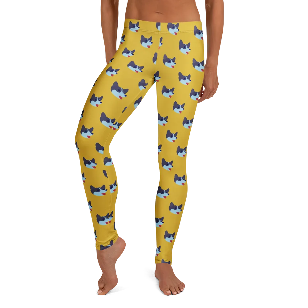 Golden Pup Parade on Leggings — Front
