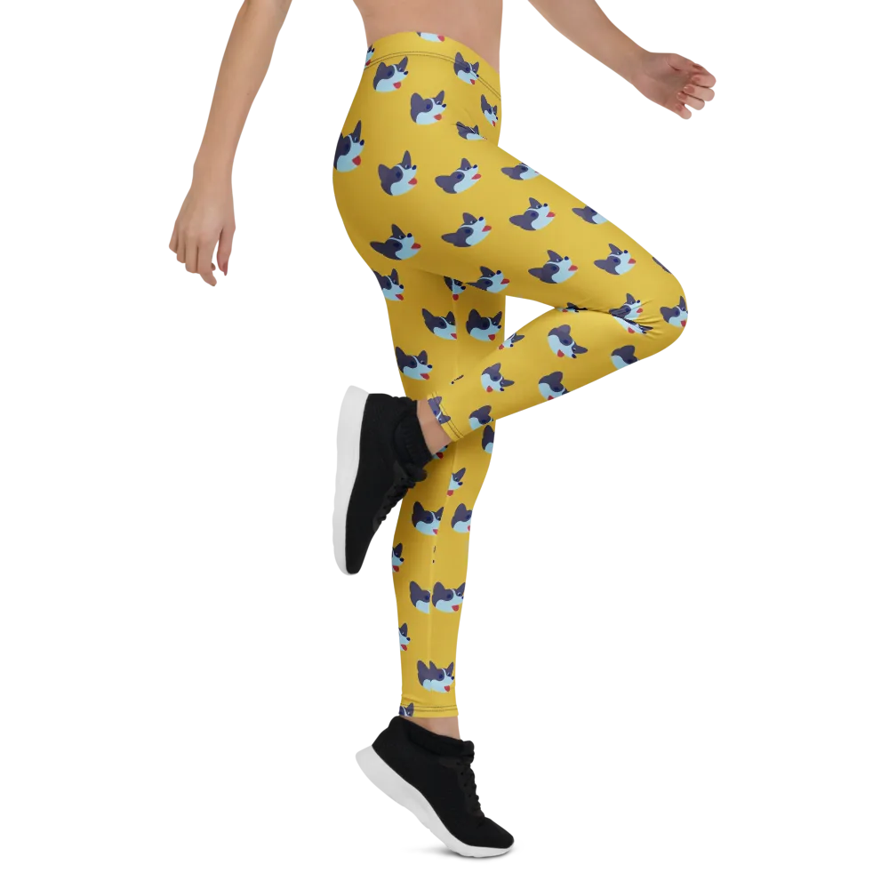 Golden Pup Parade on Leggings — Right