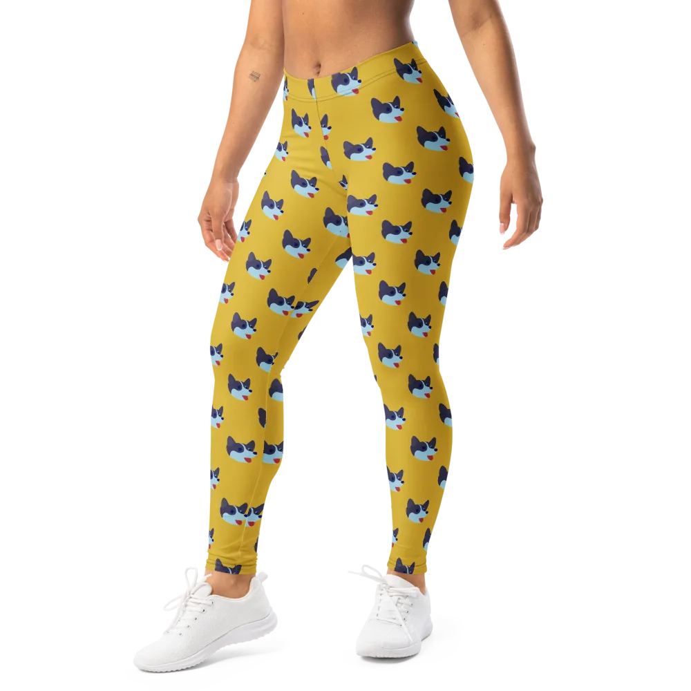 Golden Pup Parade on Leggings — Left Front