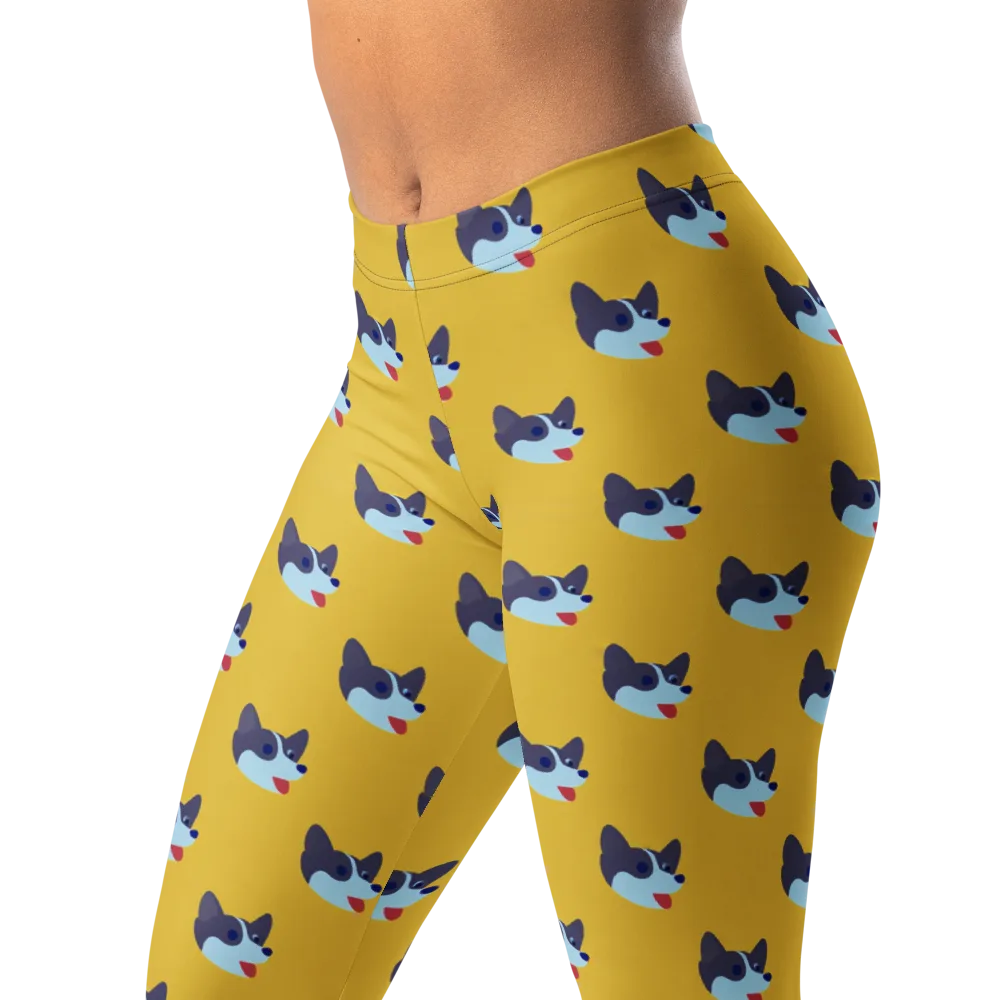 Golden Pup Parade on Leggings — Left Front