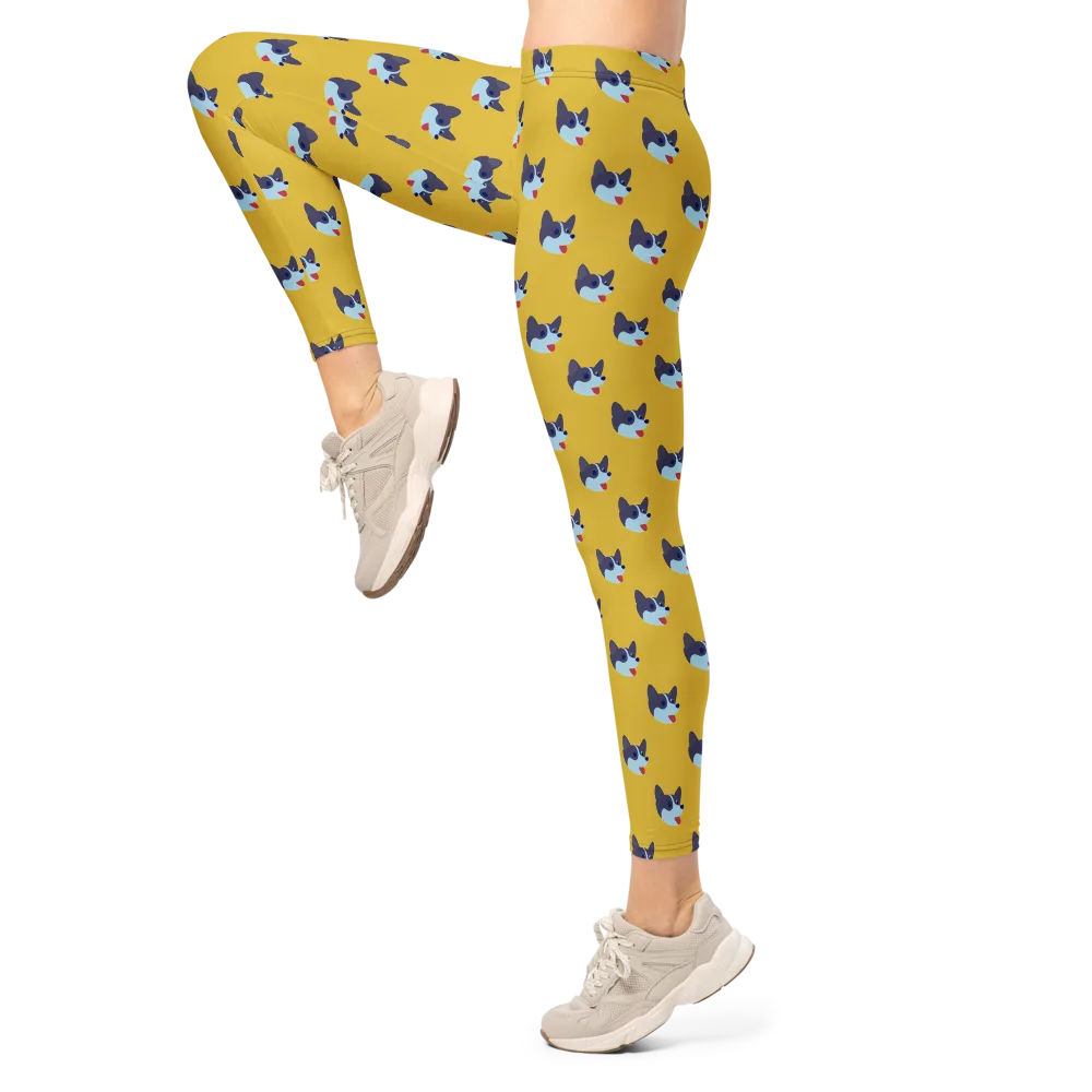 Golden Pup Parade on Leggings — Left