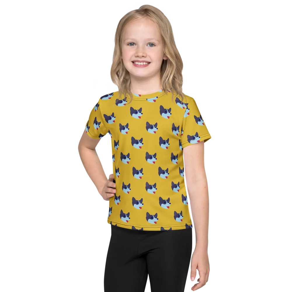 Golden Pup Parade on Kids Crew Neck T-Shirt — Front
