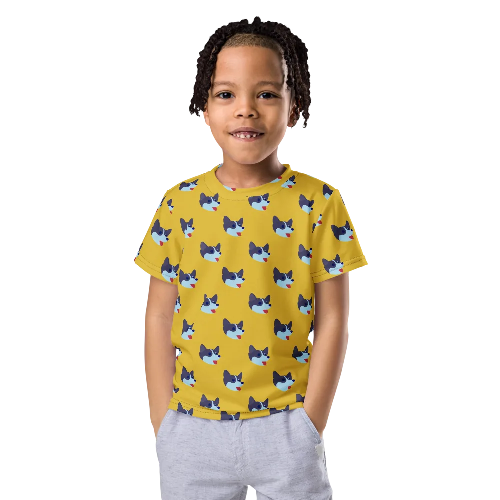 Golden Pup Parade on Kids Crew Neck T-Shirt — Front