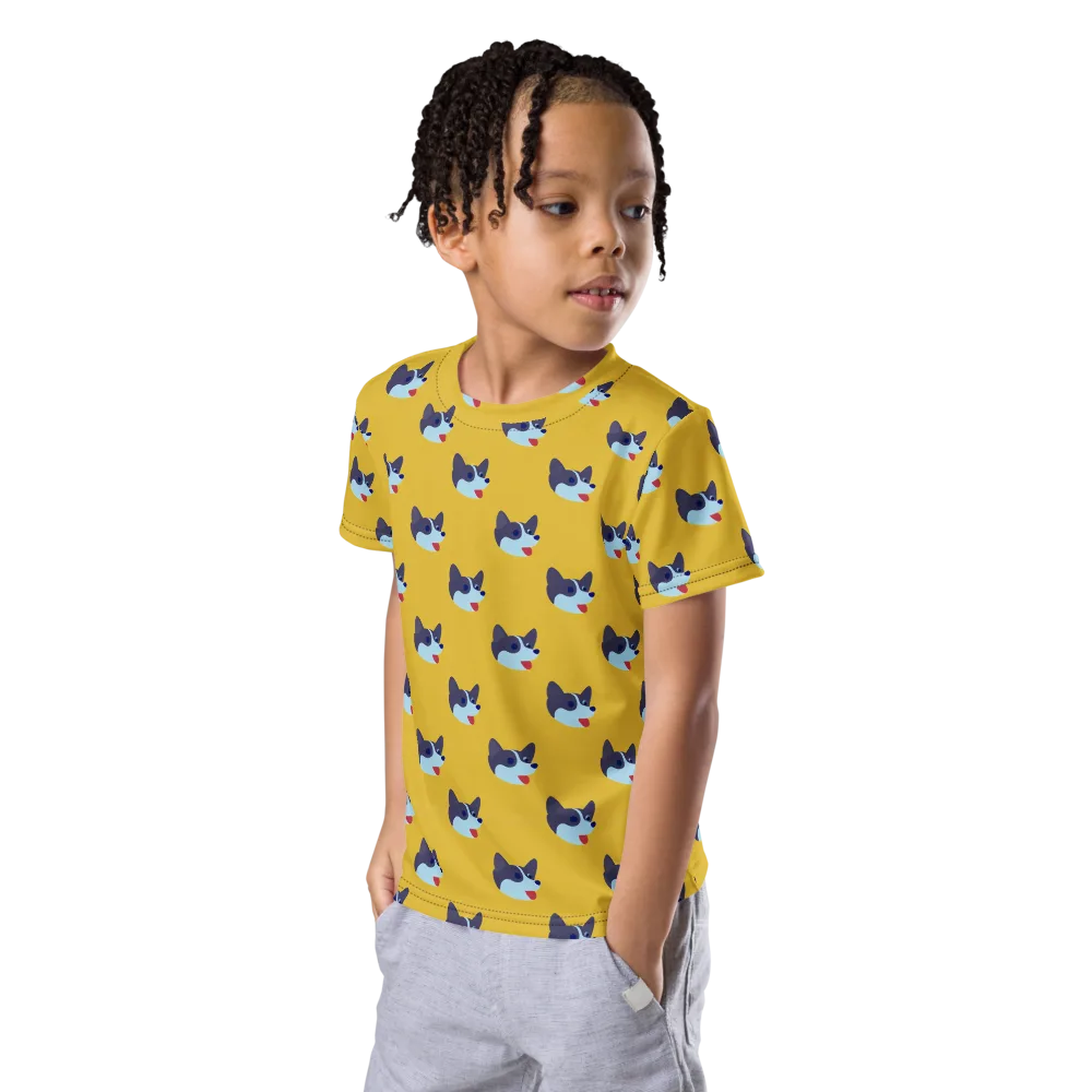 Golden Pup Parade on Kids Crew Neck T-Shirt — Left Front