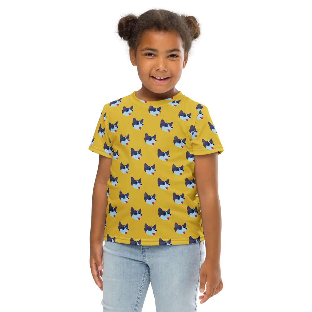 Golden Pup Parade on Kids Crew Neck T-Shirt — Front