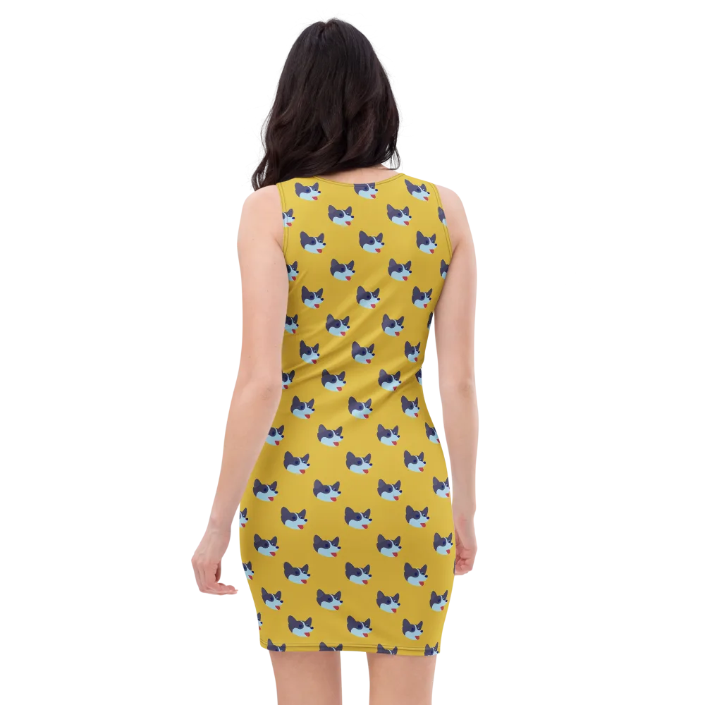 Golden Pup Parade on Bodycon Dress — Back