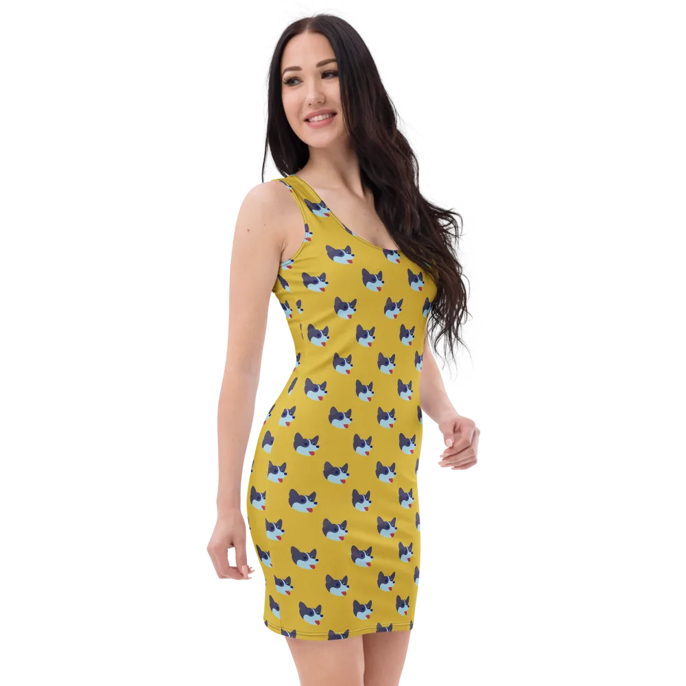 Golden Pup Parade on Bodycon Dress — Right Front