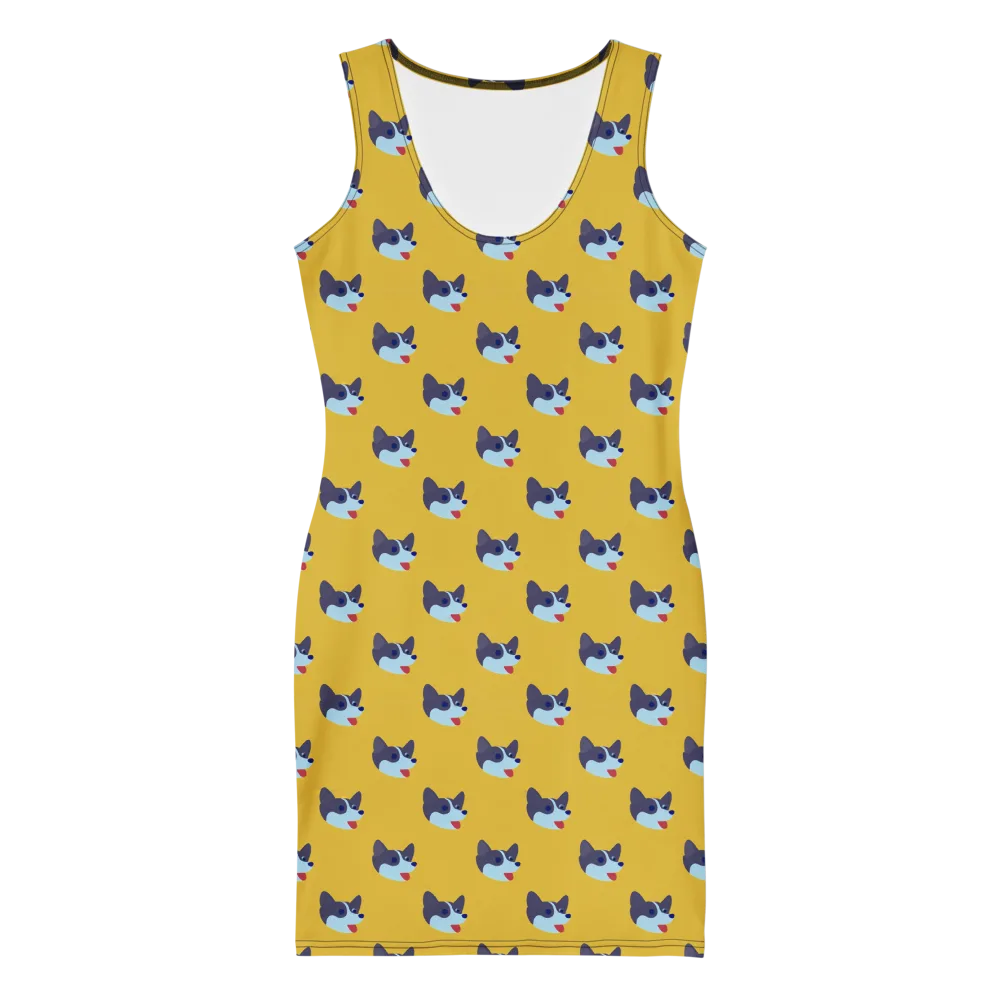 Golden Pup Parade on Bodycon Dress — Front