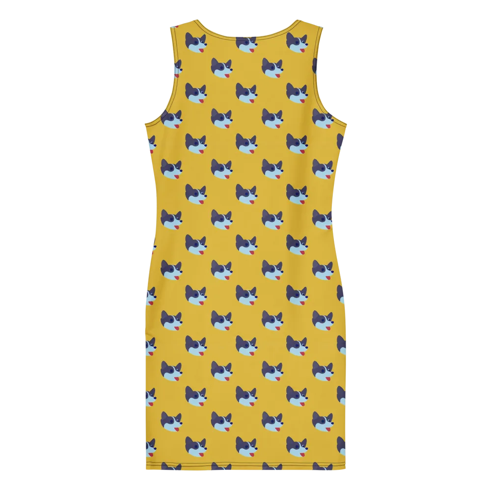 Golden Pup Parade on Bodycon Dress — Back