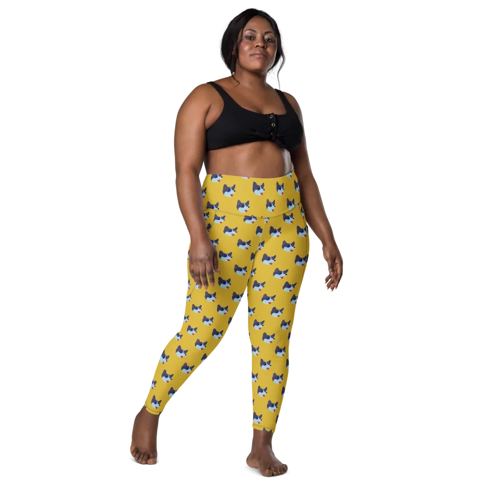 Golden Pup Parade on Leggings with Pockets — Front
