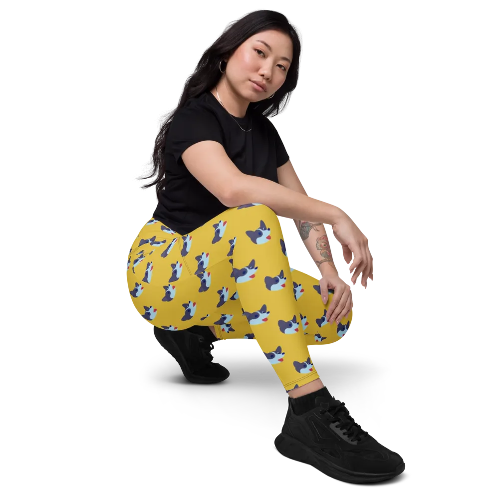 Golden Pup Parade on Leggings with Pockets — Right Front