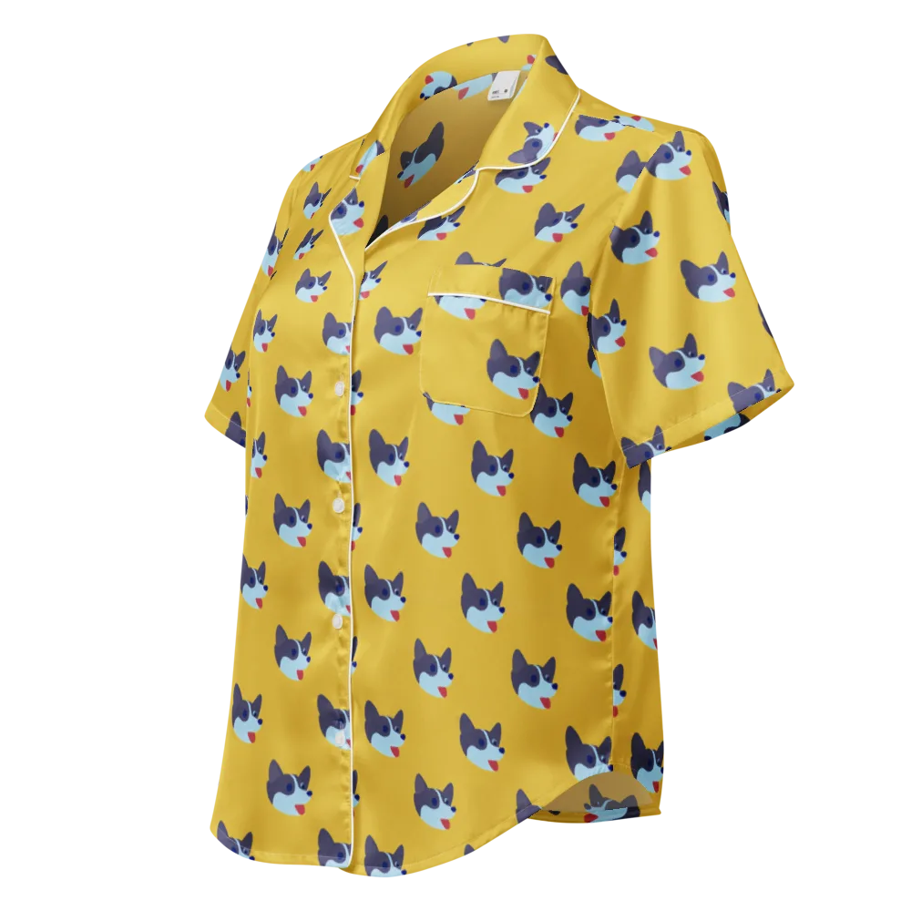 Golden Pup Parade on Women's Short Sleeve Pajama Top — Left Front