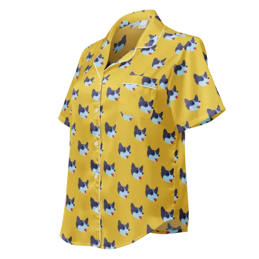 Golden Pup Parade on a Women's Short Sleeve Pajama Top