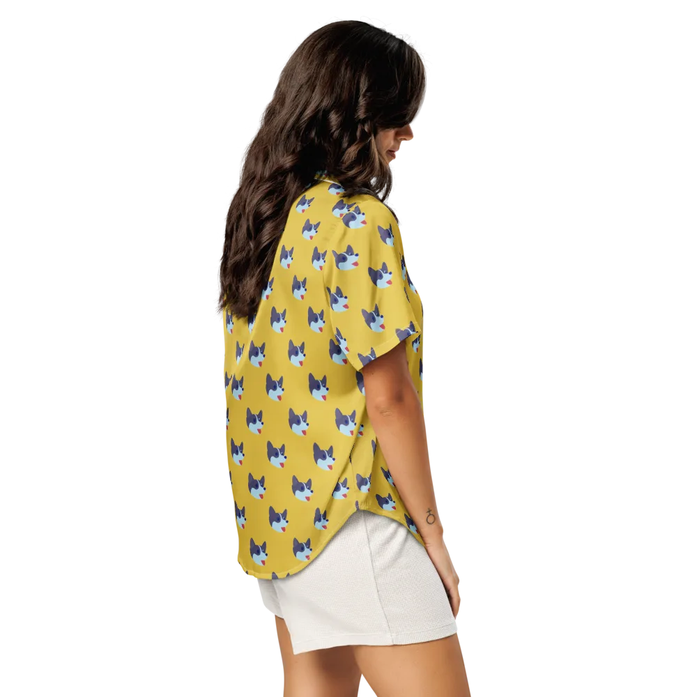 Golden Pup Parade on Women's Short Sleeve Pajama Top — Right Back