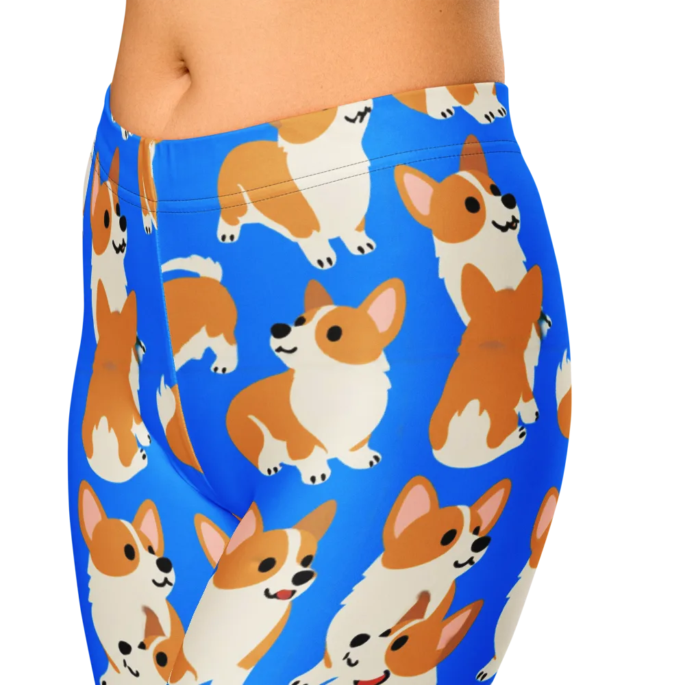 Blue Ribbon Corgis on Capri Leggings — Zoomed-in