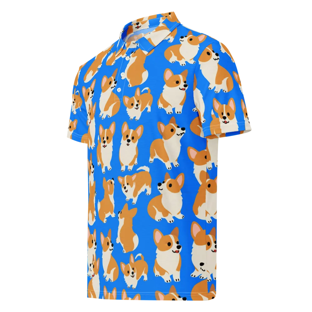 Blue Ribbon Corgis on Men's Slim Fit Polo Shirt — Left Front