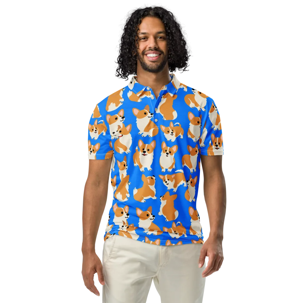 Blue Ribbon Corgis on Men's Slim Fit Polo Shirt — Front