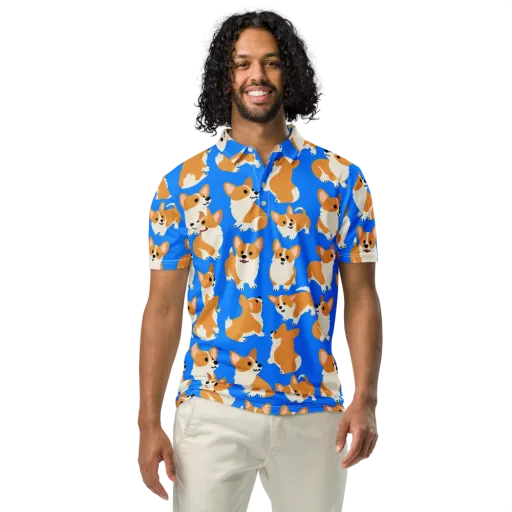 Blue Ribbon Corgis on a Men's Slim Fit Polo Shirt