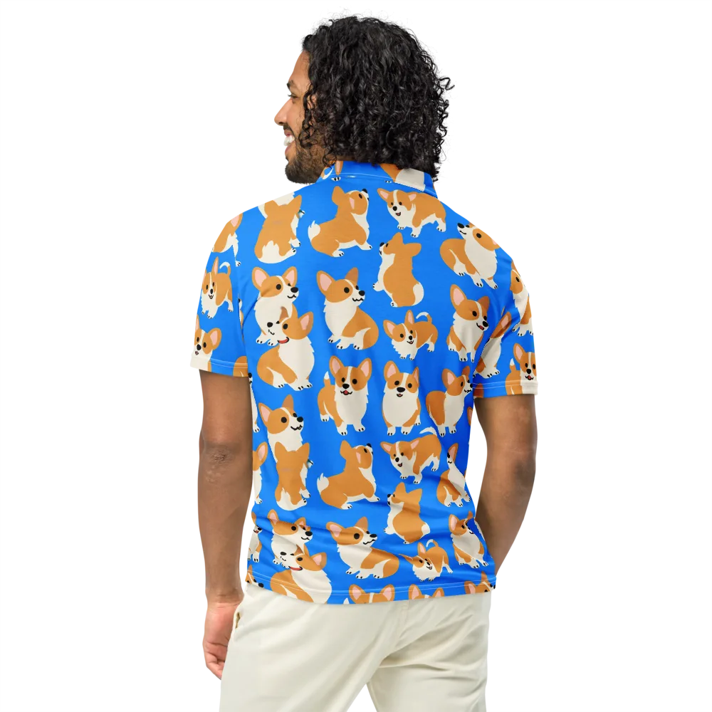 Blue Ribbon Corgis on Men's Slim Fit Polo Shirt — Back