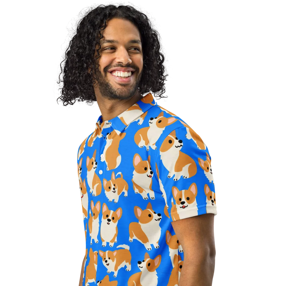 Blue Ribbon Corgis on Men's Slim Fit Polo Shirt — Left Front