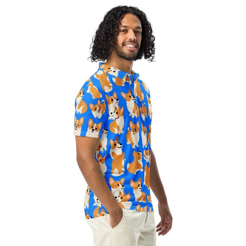 Blue Ribbon Corgis on Men's Slim Fit Polo Shirt — Right Front