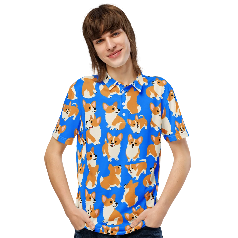 Blue Ribbon Corgis on Men's Slim Fit Polo Shirt — Front