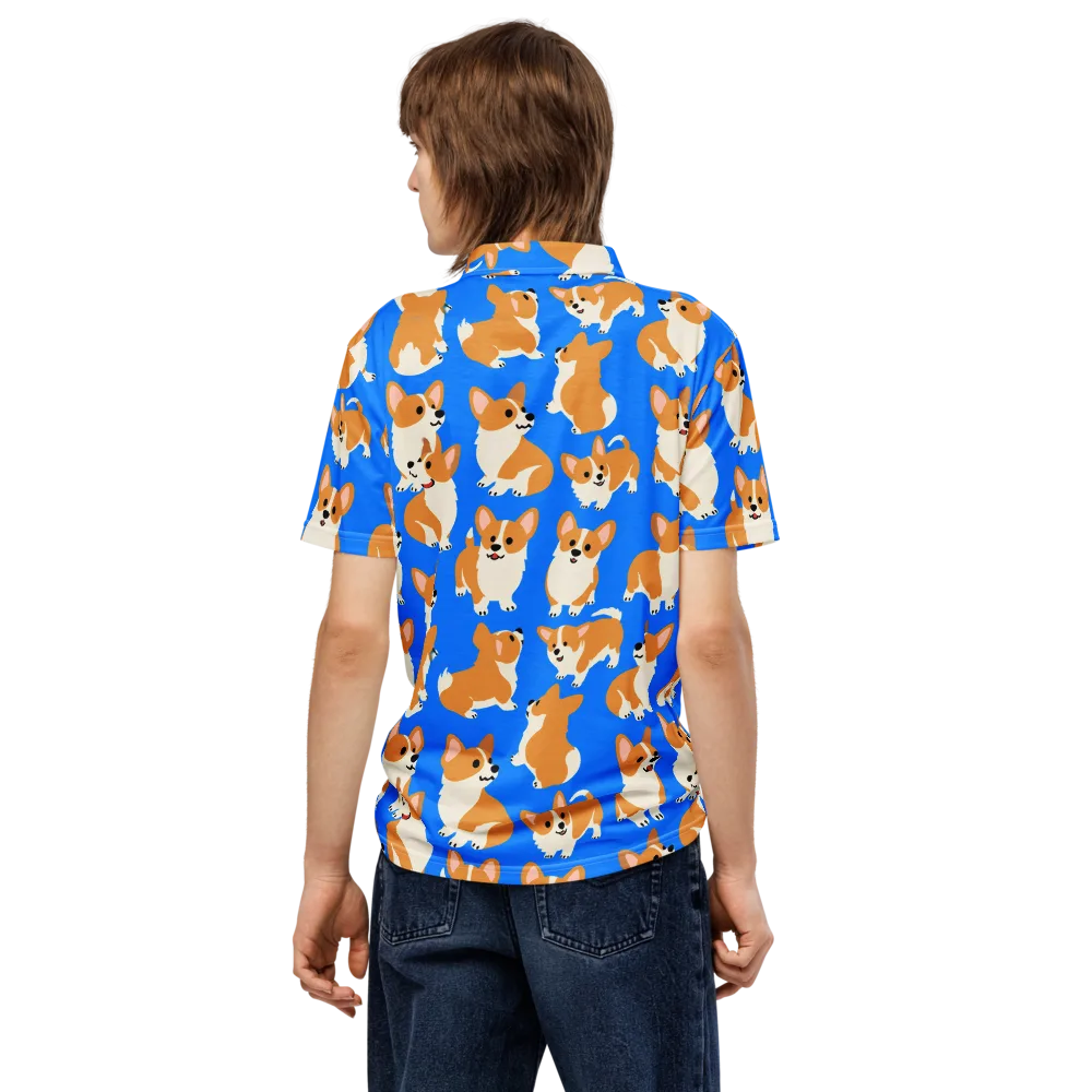Blue Ribbon Corgis on Men's Slim Fit Polo Shirt — Back