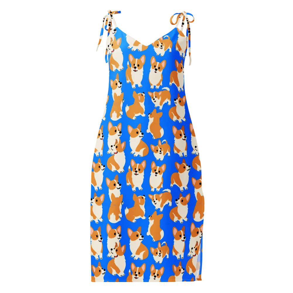 Blue Ribbon Corgis on Slip Dress — Front