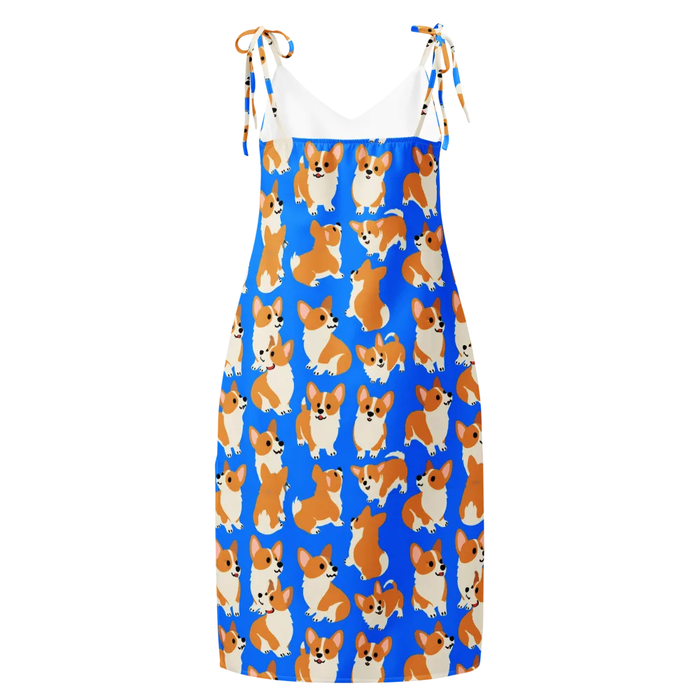Blue Ribbon Corgis on Slip Dress — Back
