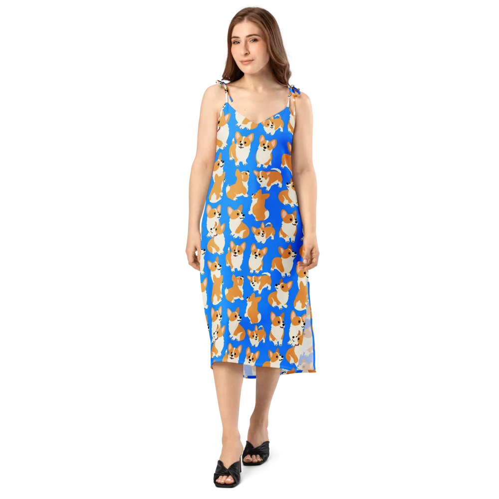 Blue Ribbon Corgis on Slip Dress — Front