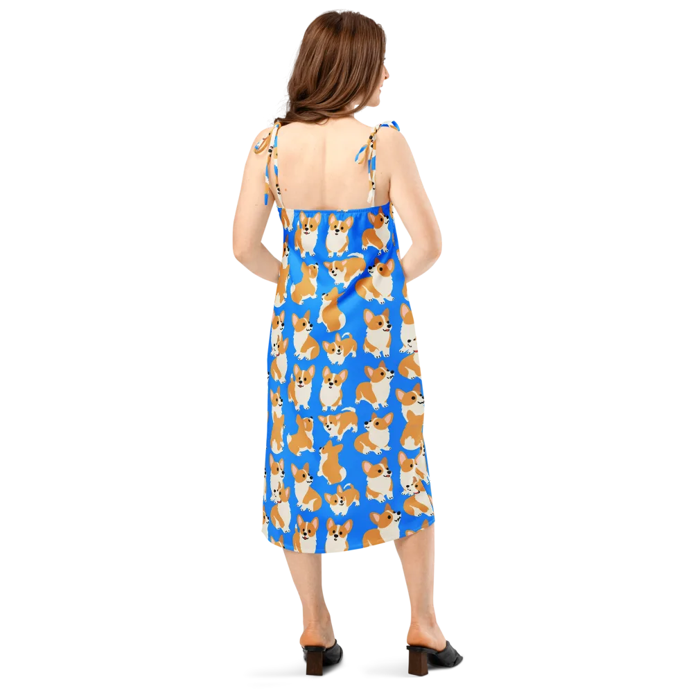 Blue Ribbon Corgis on Slip Dress — Back