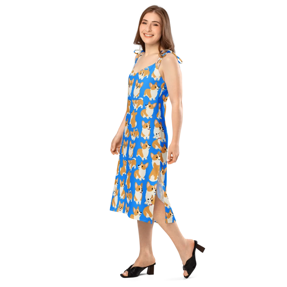 Blue Ribbon Corgis on Slip Dress — Left Front
