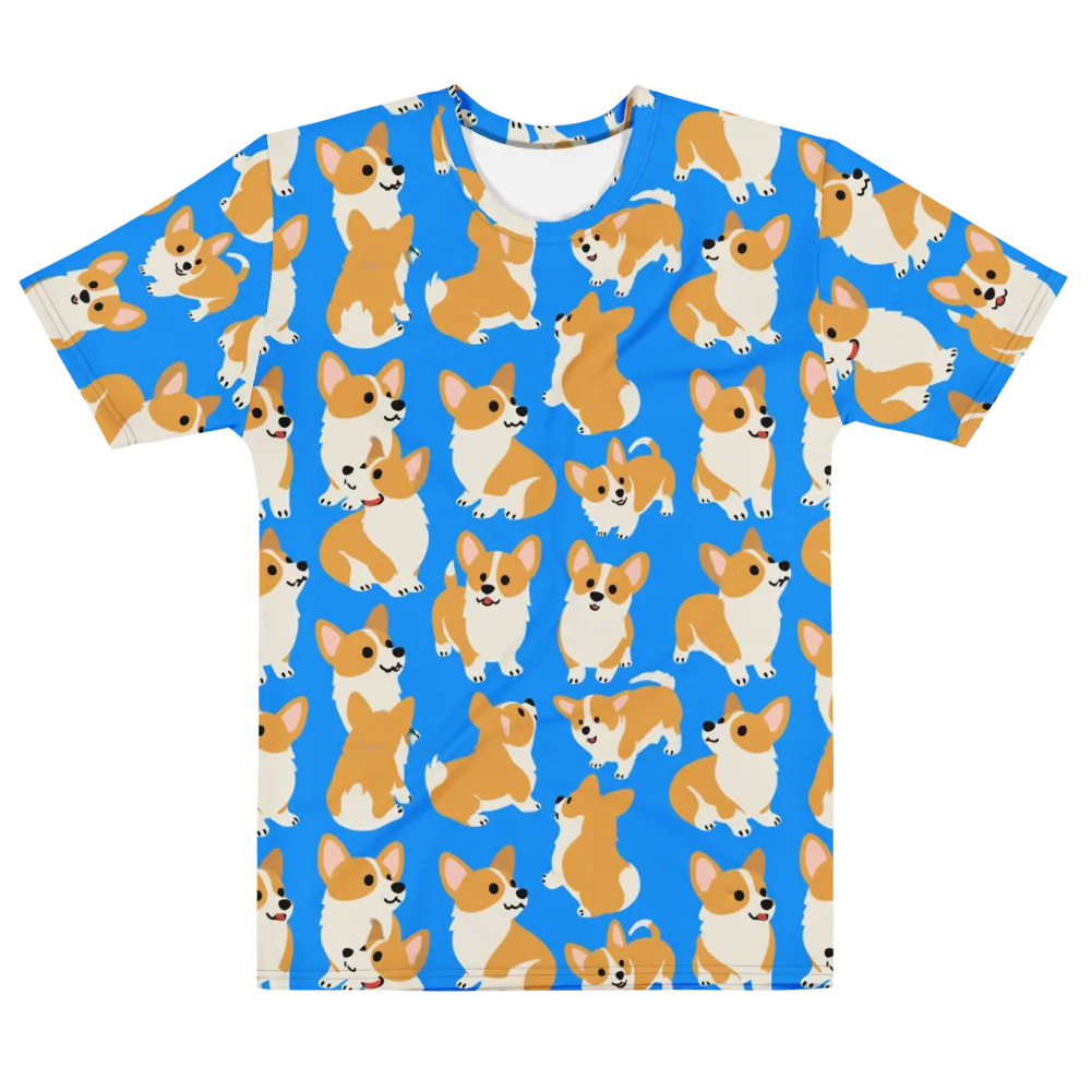 Blue Ribbon Corgis on Men's Cotton Crew Neck T-Shirt — Front