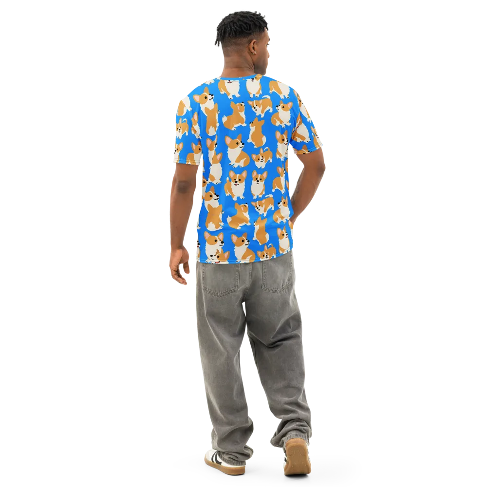 Blue Ribbon Corgis on Men's Cotton Crew Neck T-Shirt — Back