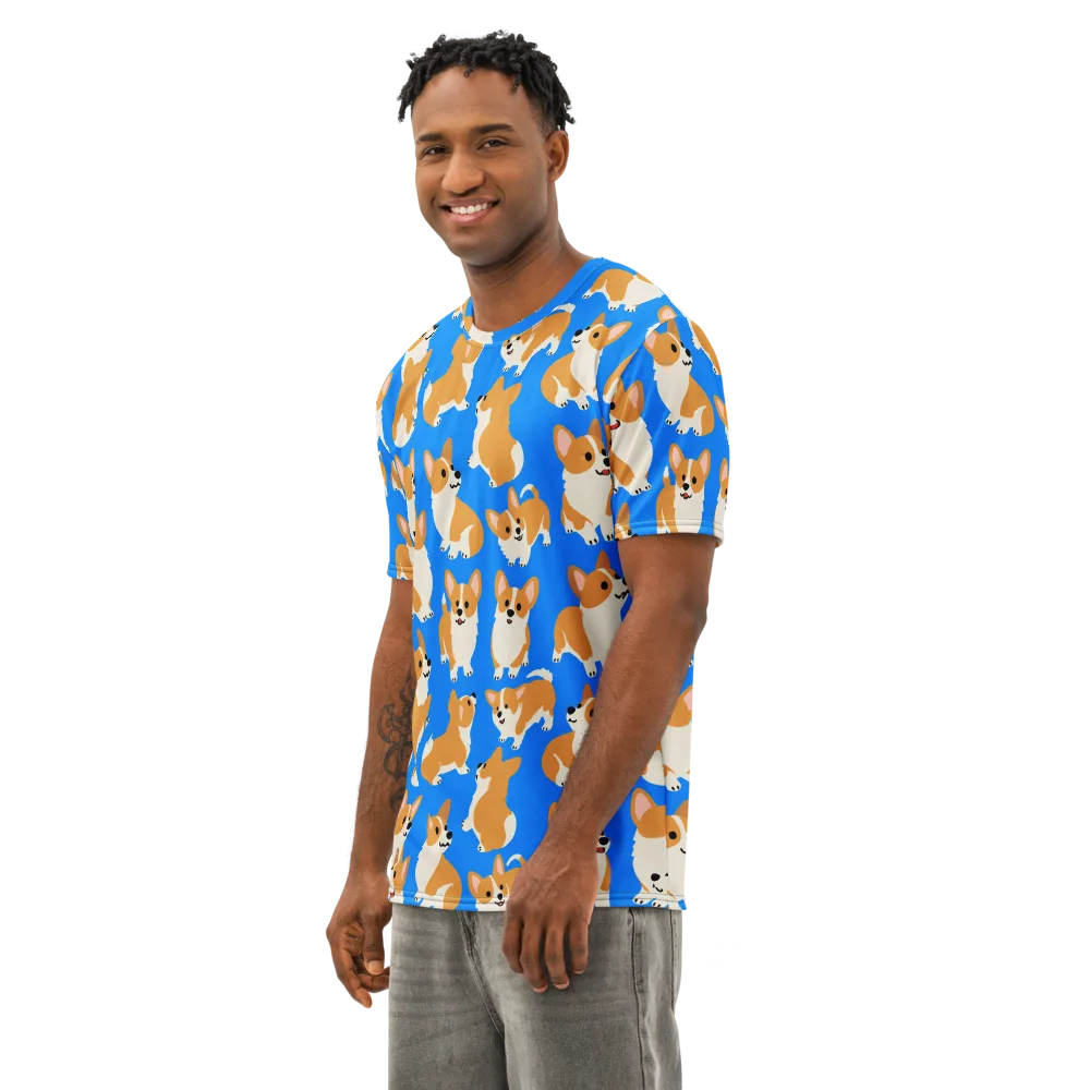 Blue Ribbon Corgis on Men's Cotton Crew Neck T-Shirt — Left Front