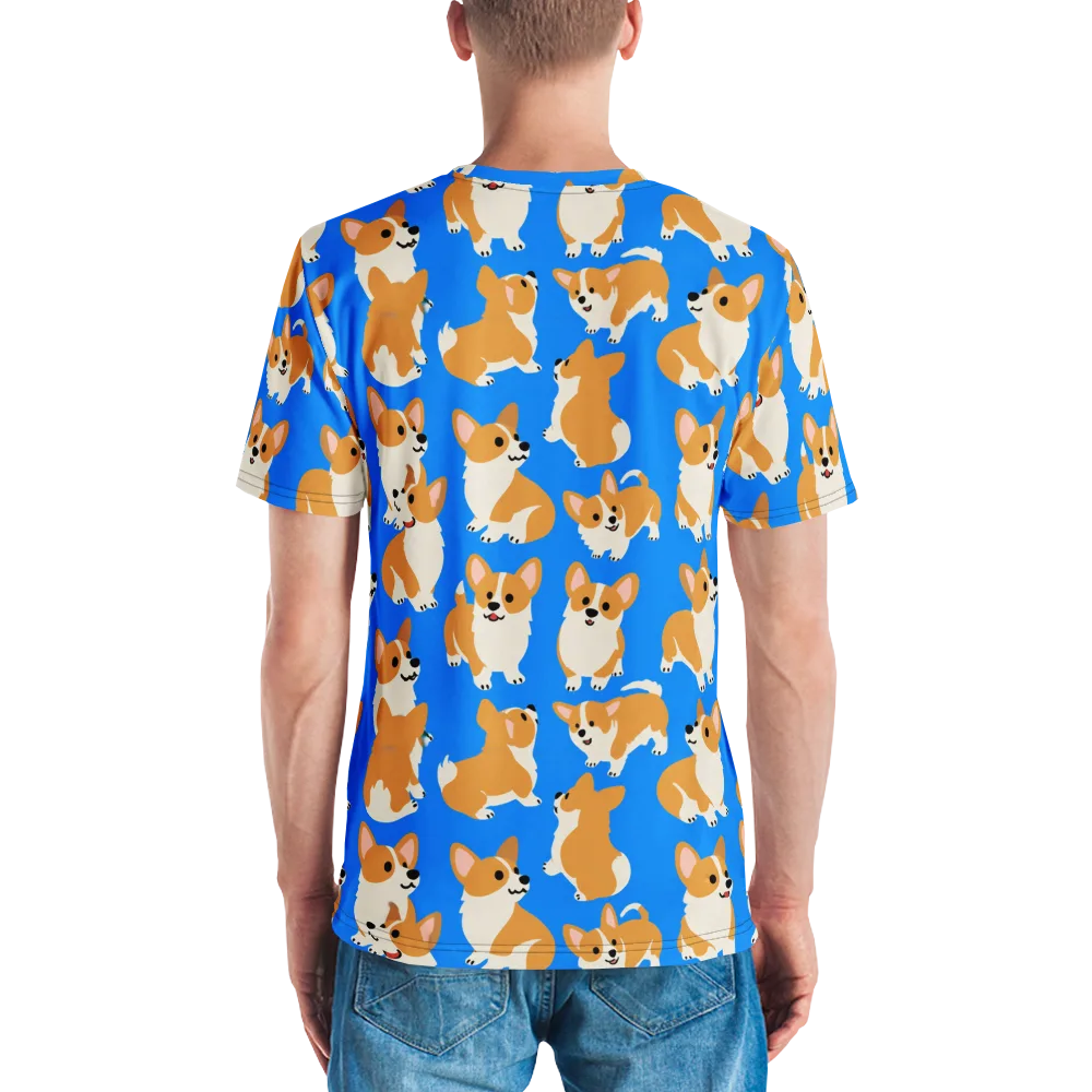 Blue Ribbon Corgis on Men's Crew Neck T-Shirt — Back