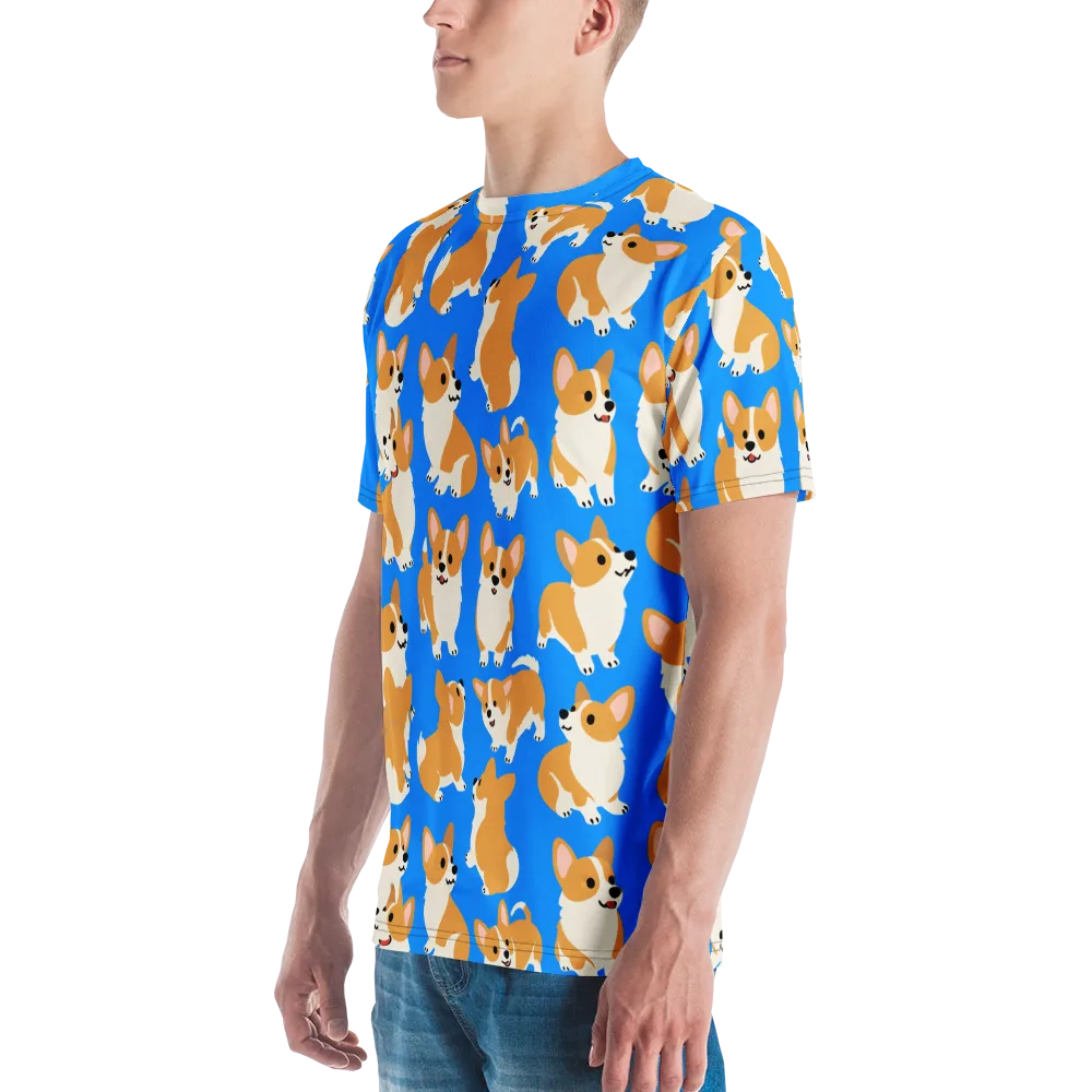 Blue Ribbon Corgis on Men's Crew Neck T-Shirt — Left