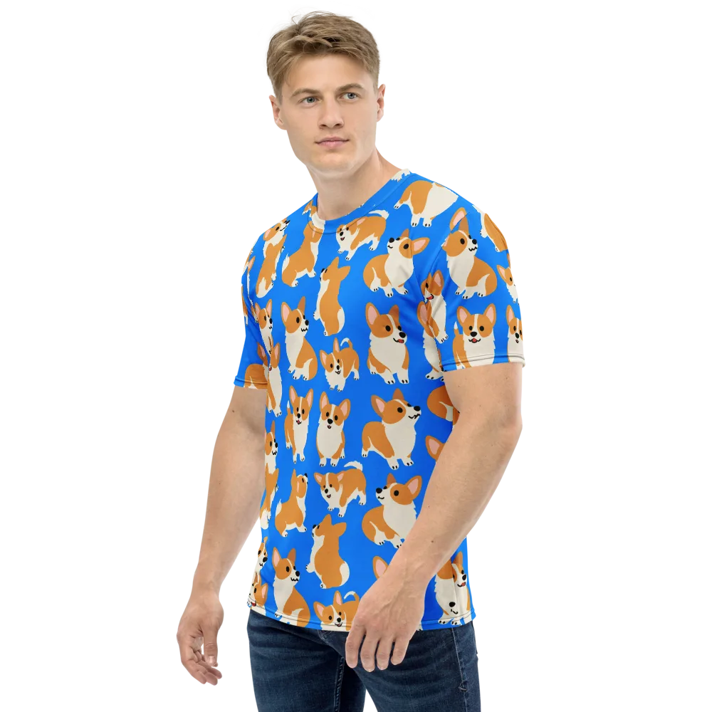 Blue Ribbon Corgis on Men's Crew Neck T-Shirt — Left