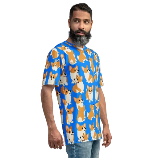 Blue Ribbon Corgis on a Men's Crew Neck T-Shirt