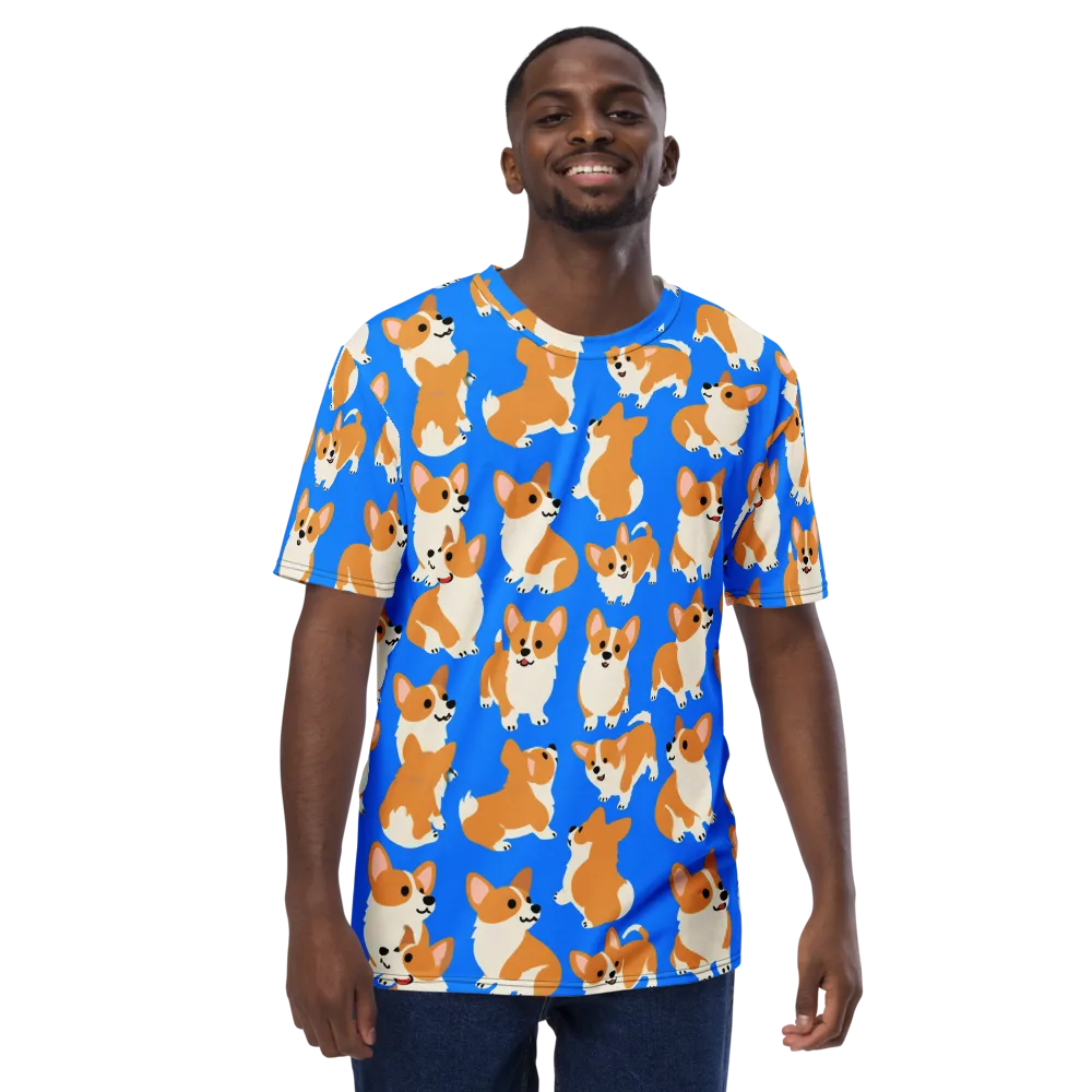 Blue Ribbon Corgis on Men's Crew Neck T-Shirt — Front